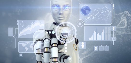 ロボットが指をさしている画像