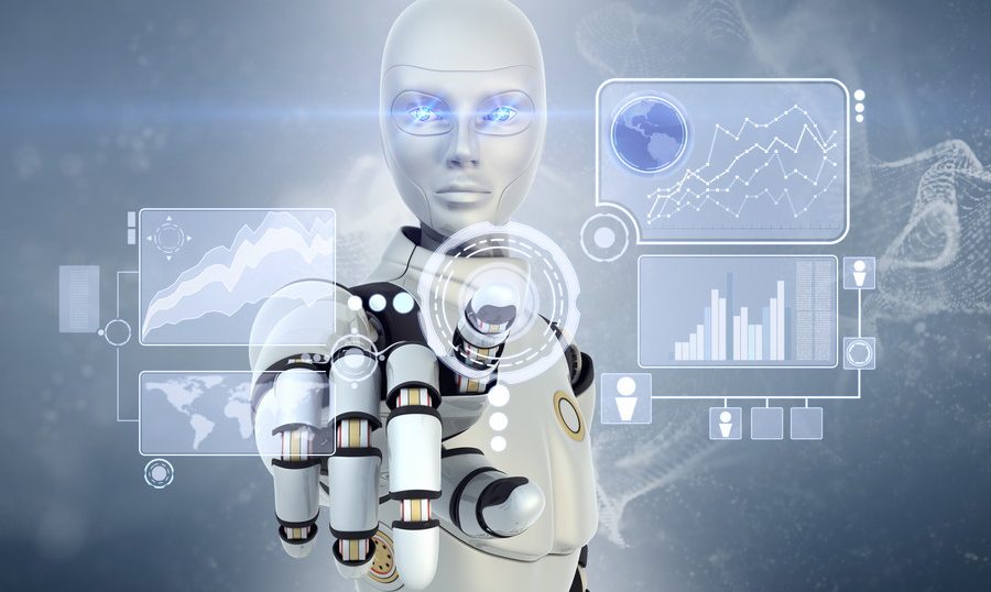 ロボットが指をさしている画像